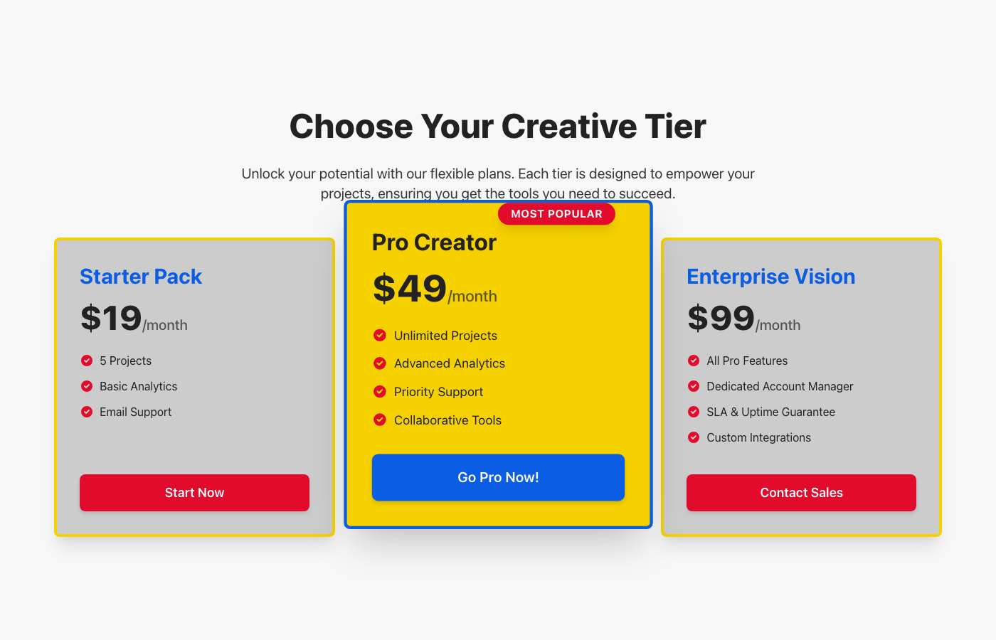 Bauhaus-Inspired Creative Tier Pricing