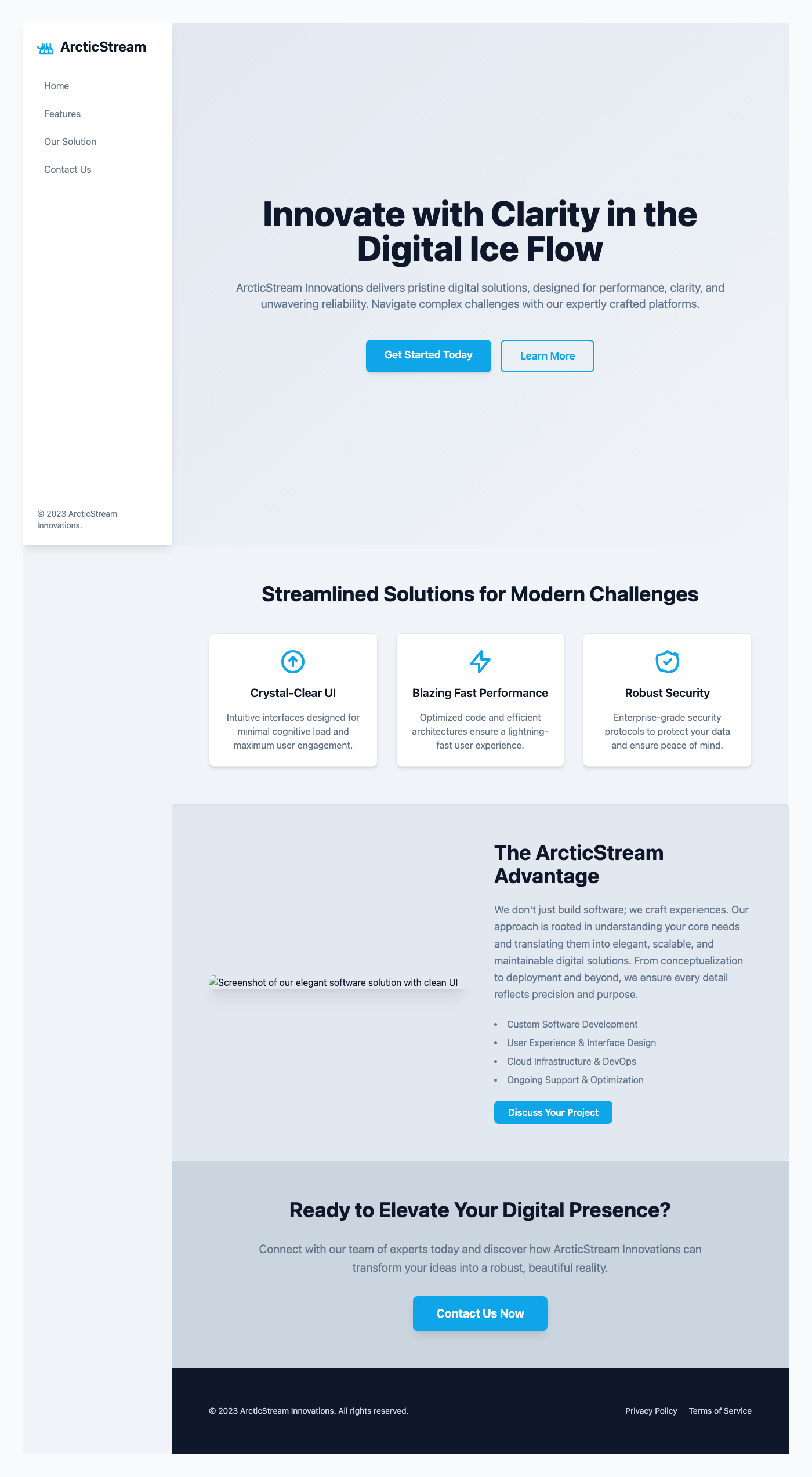 ArcticStream Innovations - Clarity & Efficiency Landing Page