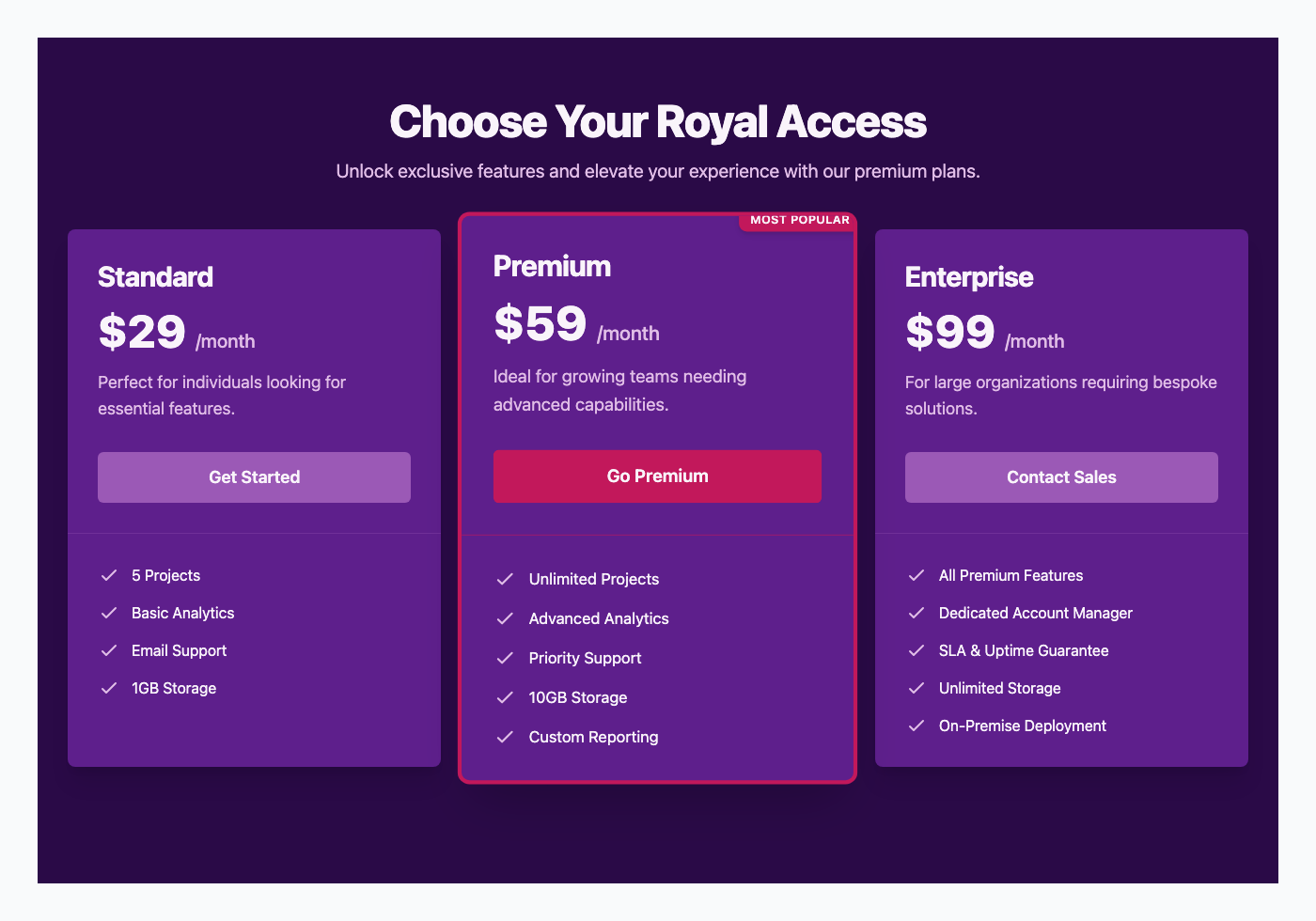 Regal Tiers: Royal Velvet Pricing