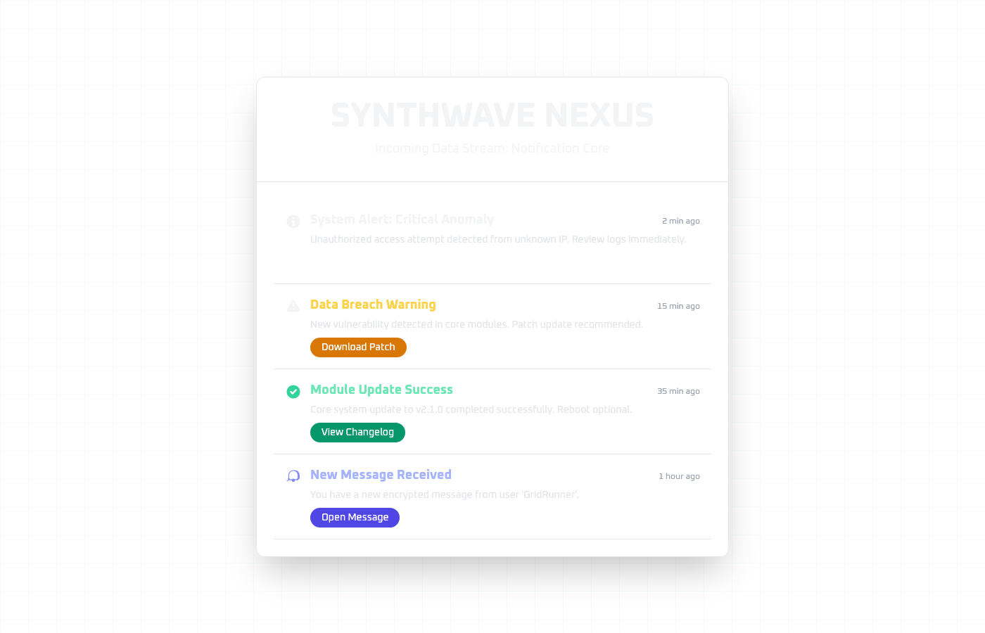 Synthwave Nexus: Notification Core Landing Page