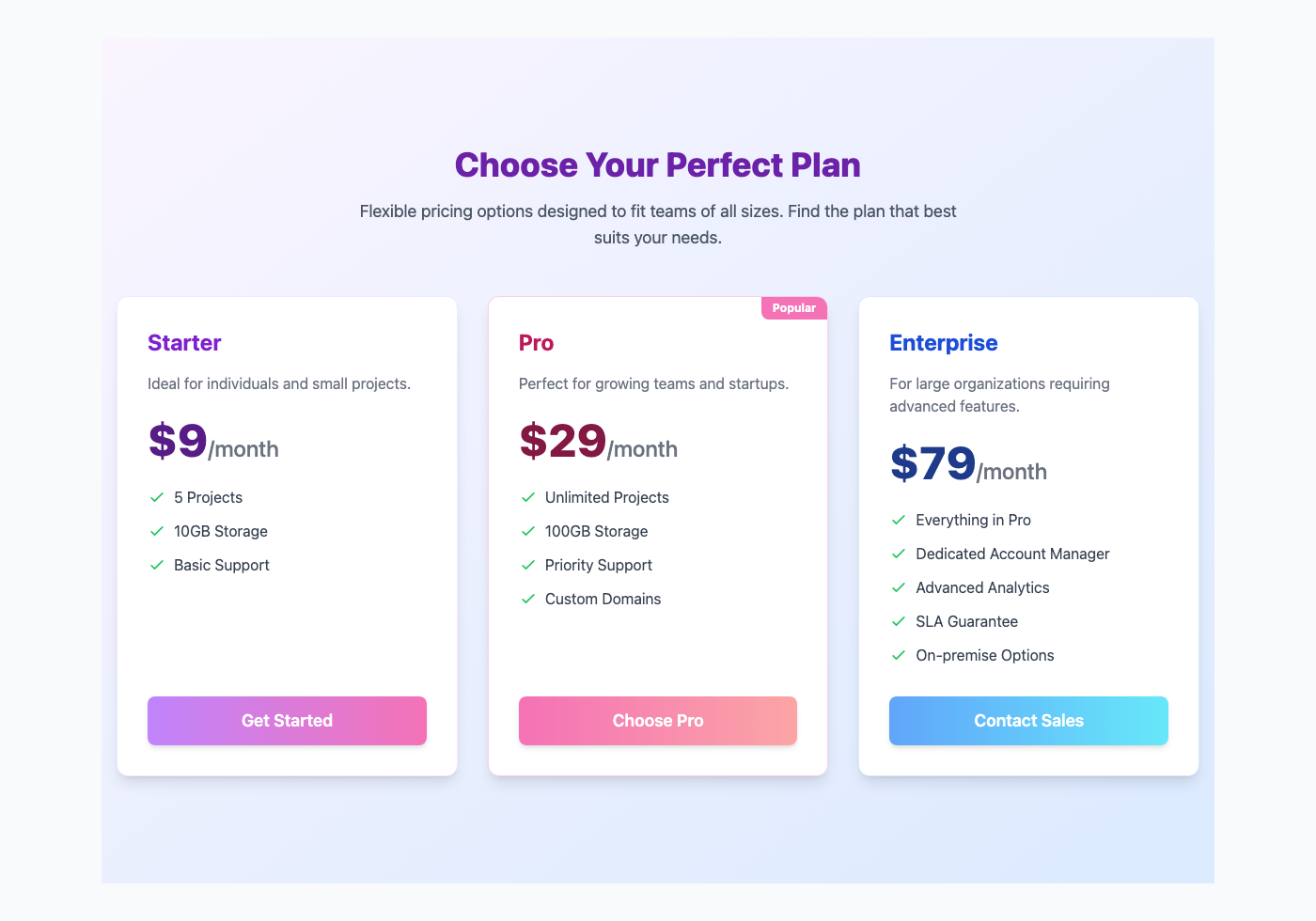 Three-tier Pastel Gradient Pricing Table