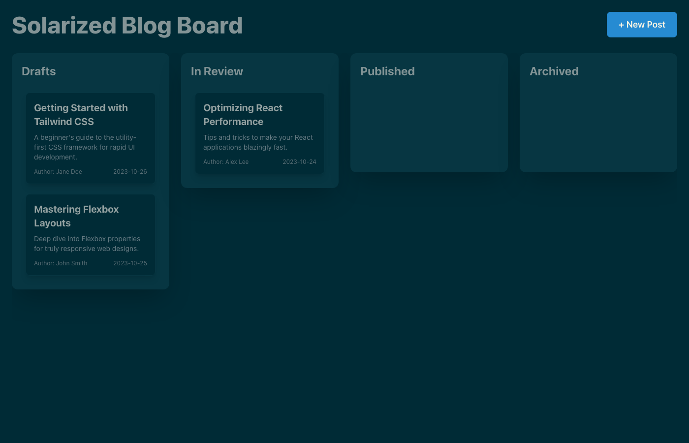 Solarized Kanban Blog Editor