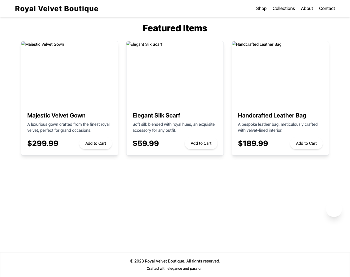 Royal Velvet E-commerce Experience with FAB Menu