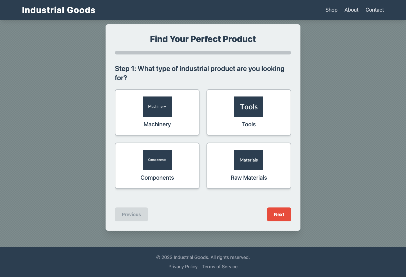 Industrial E-commerce Quiz UI