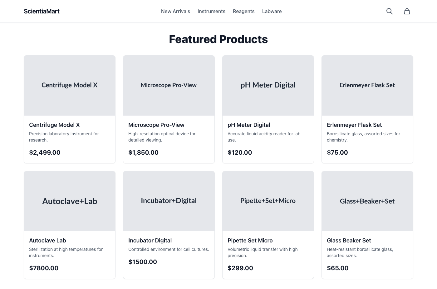 Scientific E-commerce Feed UI