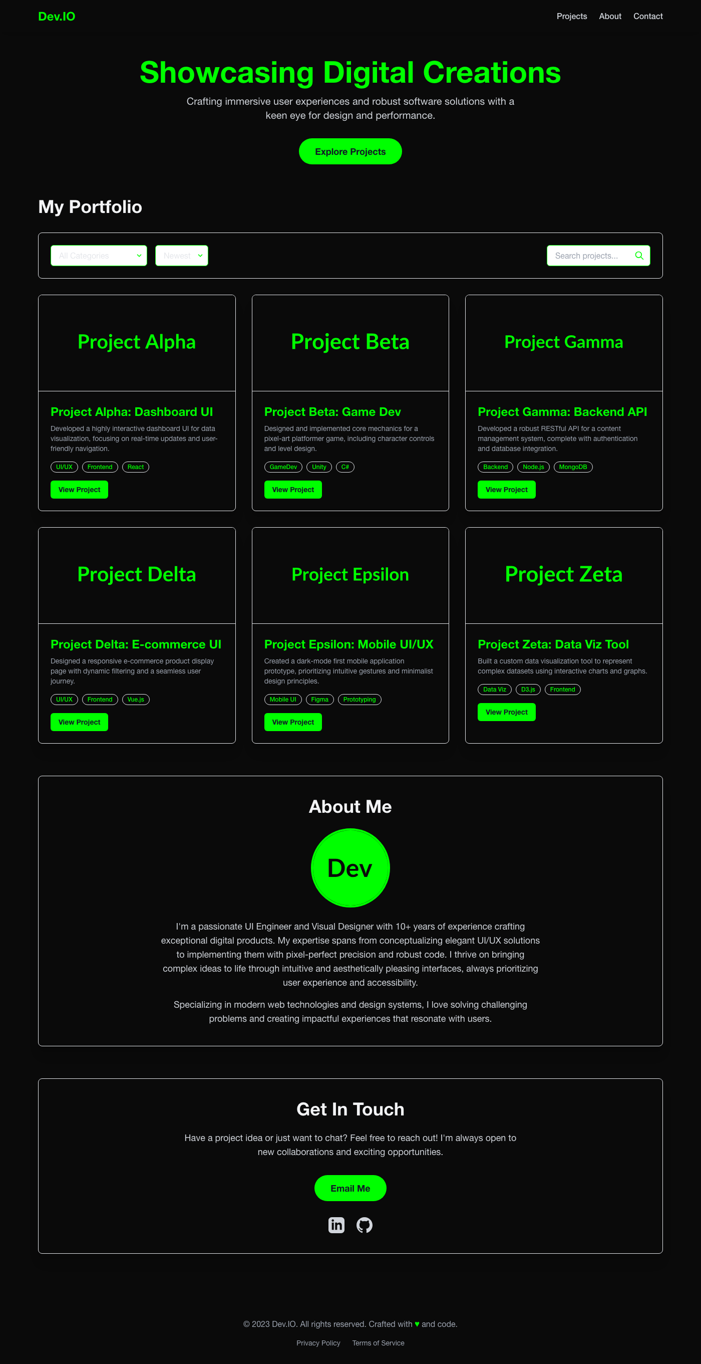 Dev Portfolio Showcase UI