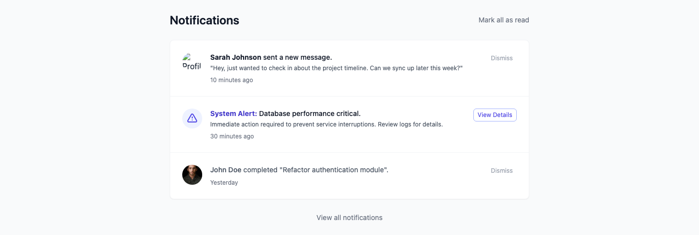ZenFlow Notifications: Mindful Dashboard