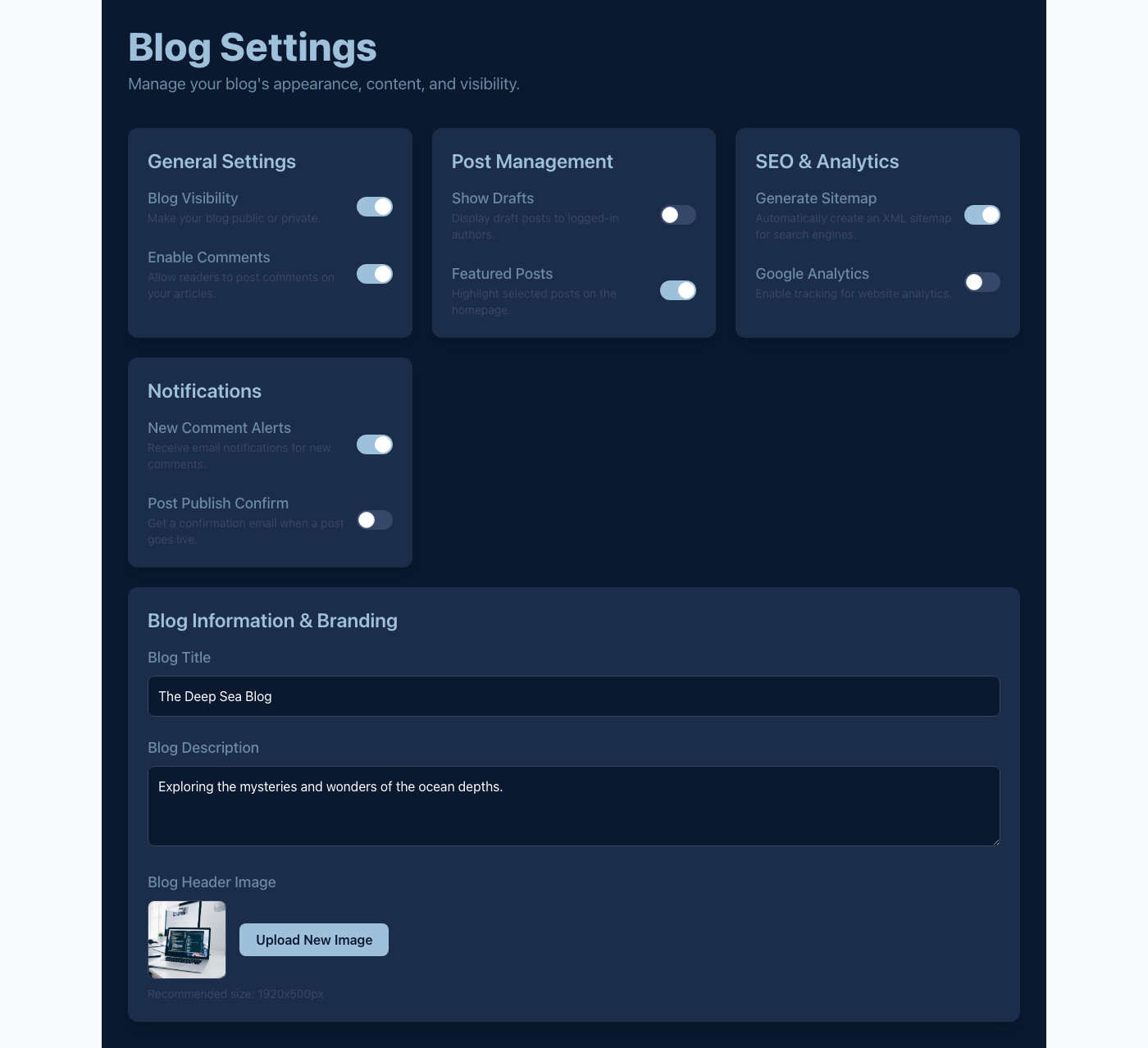 Deep Sea Blog Settings