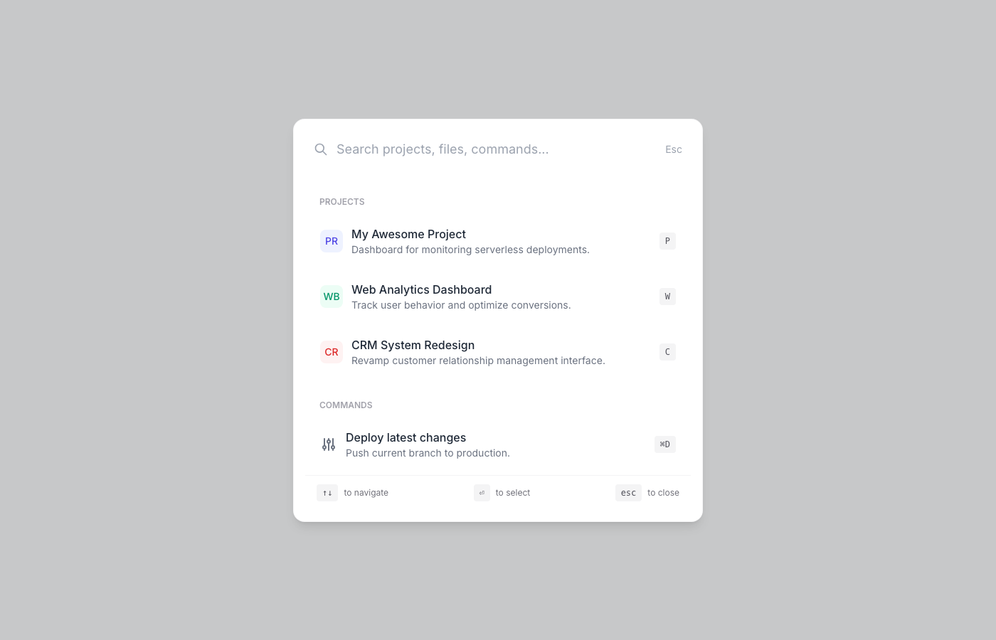 Vercel-Inspired Command Palette Quick Search