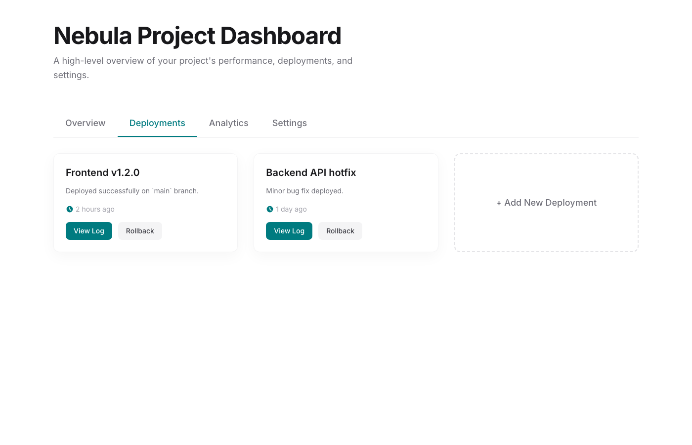 Nebula Dashboard: Tabbed Interface