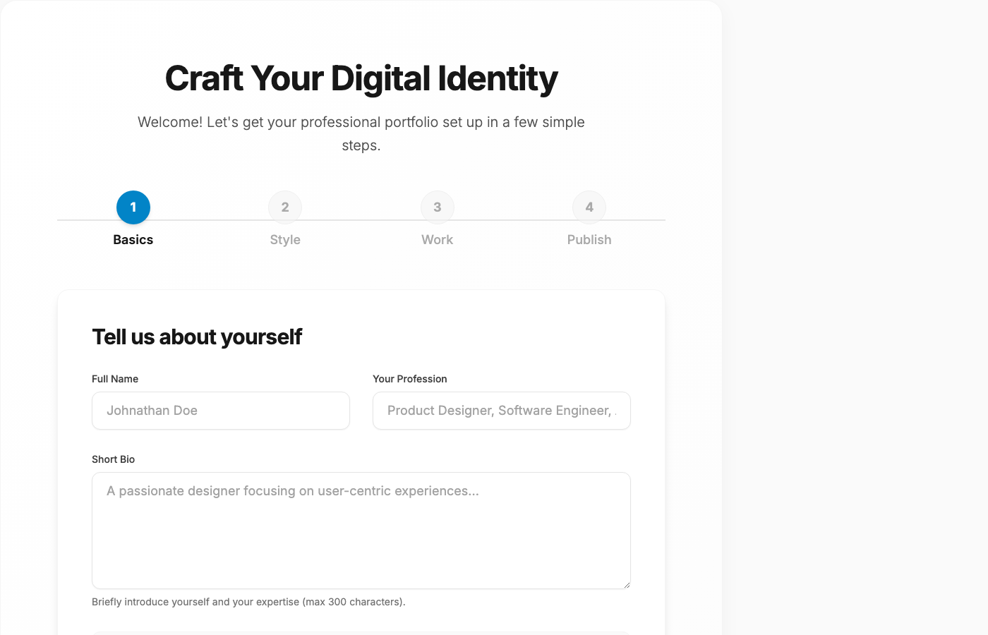 Portfolio Onboarding Flow: Craft Your Digital Identity