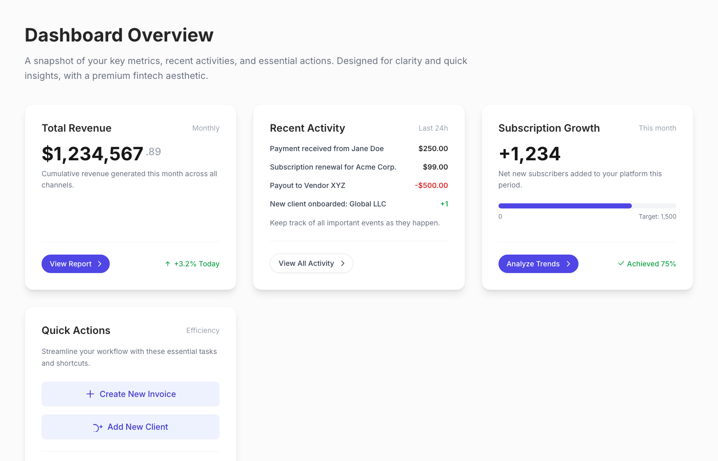 Fintech Dashboard: Floating Interactive Cards