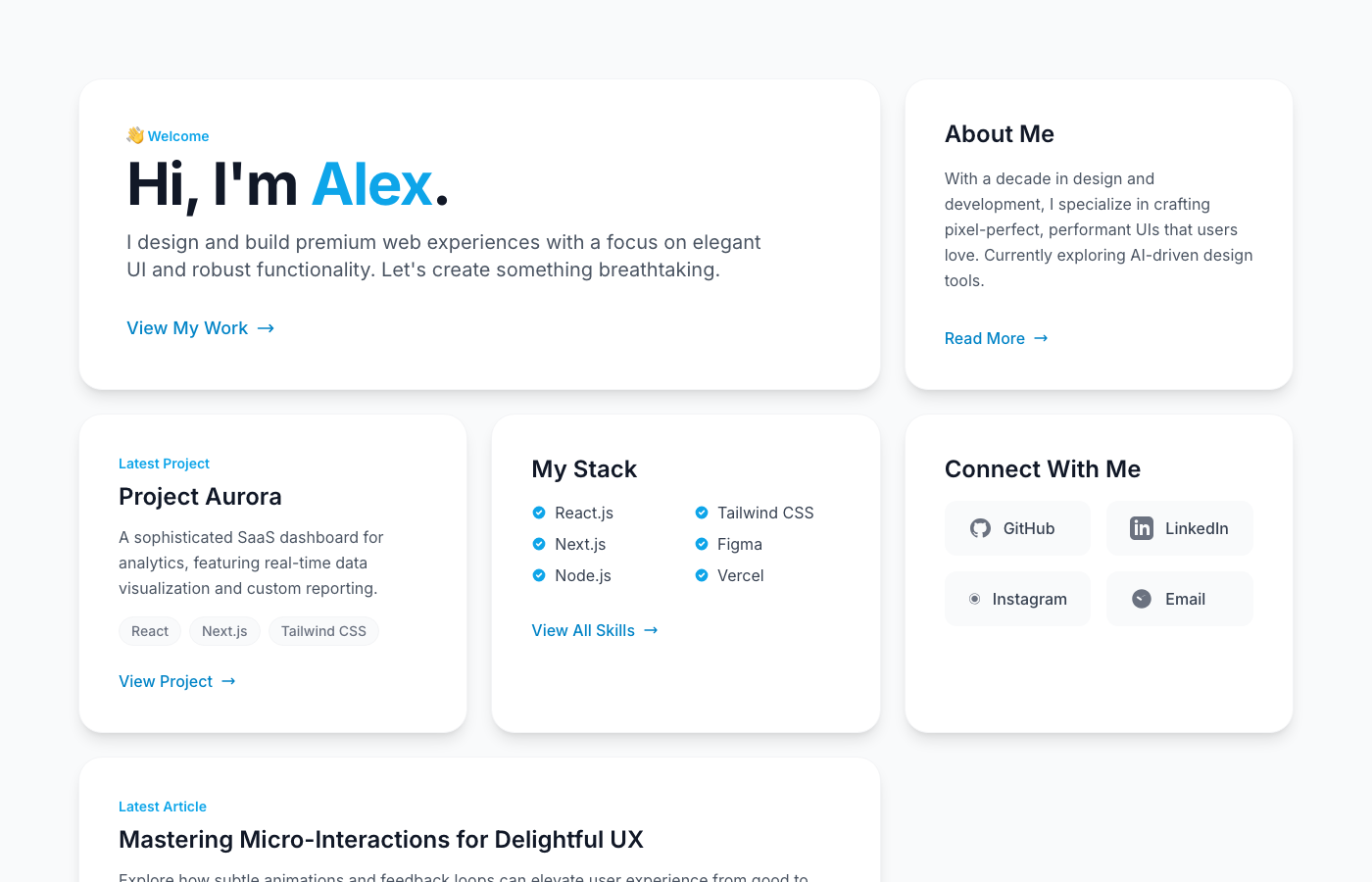 Developer Portfolio Bento Grid Dashboard