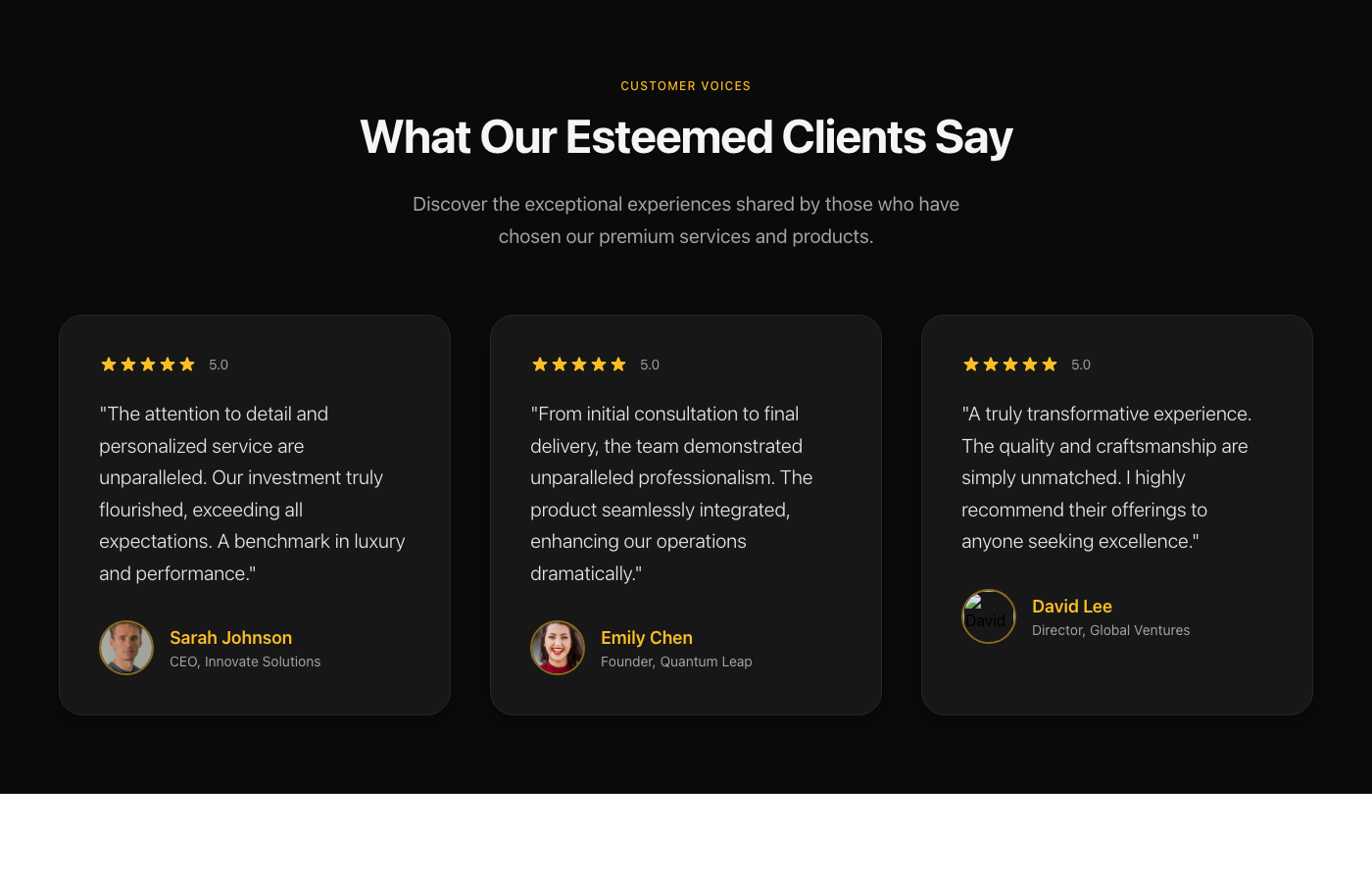 Opulent Horizons Testimonial Grid