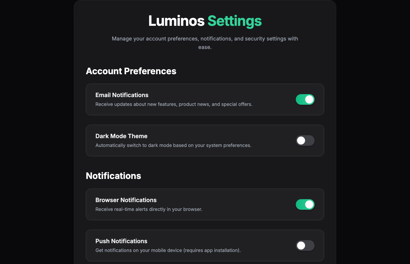 Luminos Dark Settings