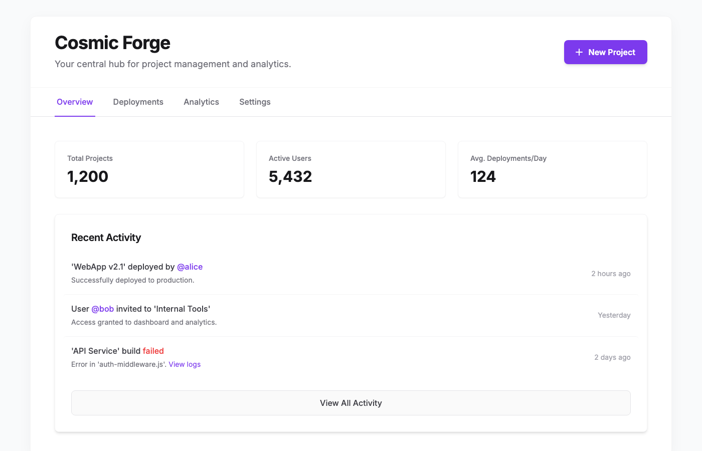 Cosmic Forge Dashboard