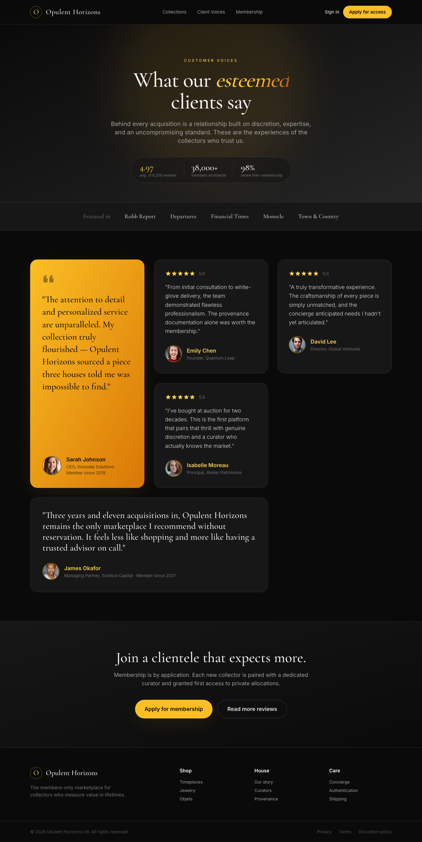 Opulent Horizons Testimonial Grid