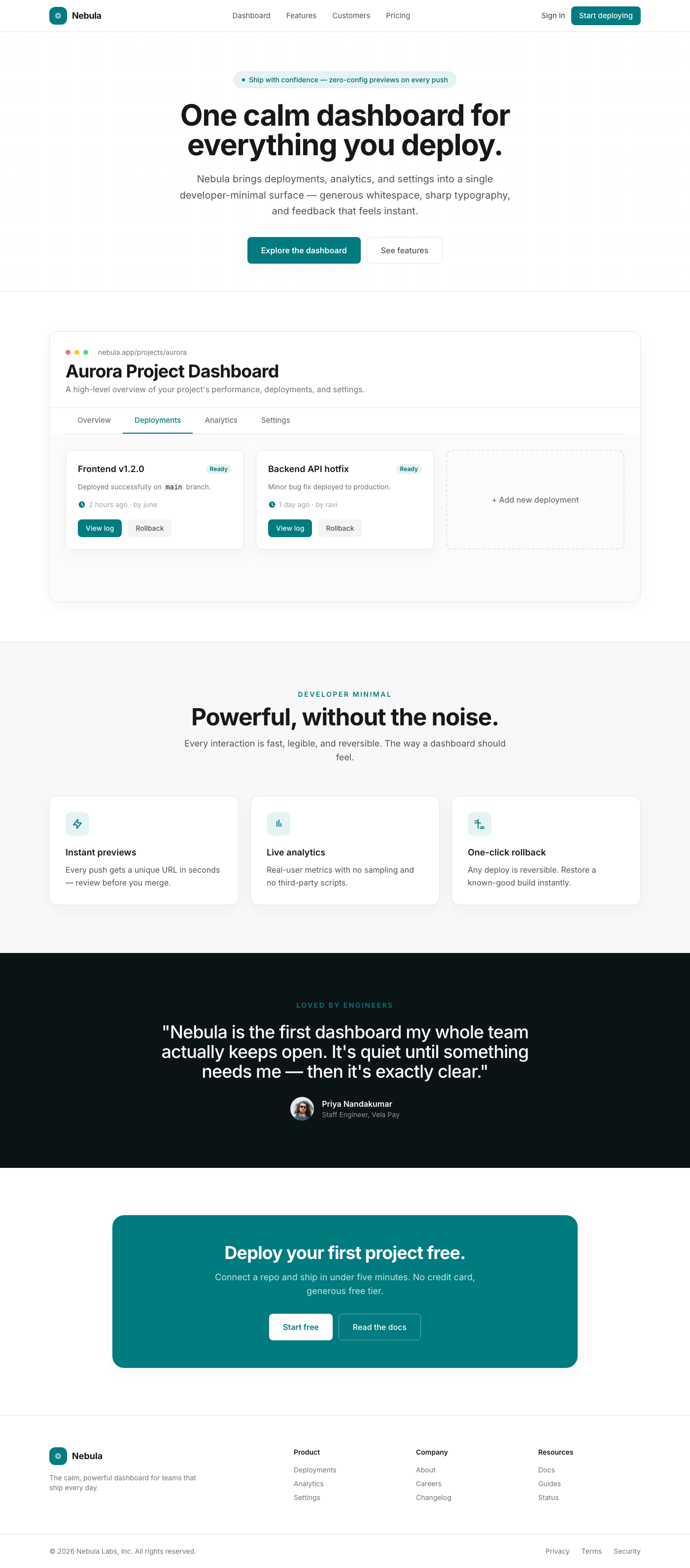 Nebula Dashboard: Tabbed Interface