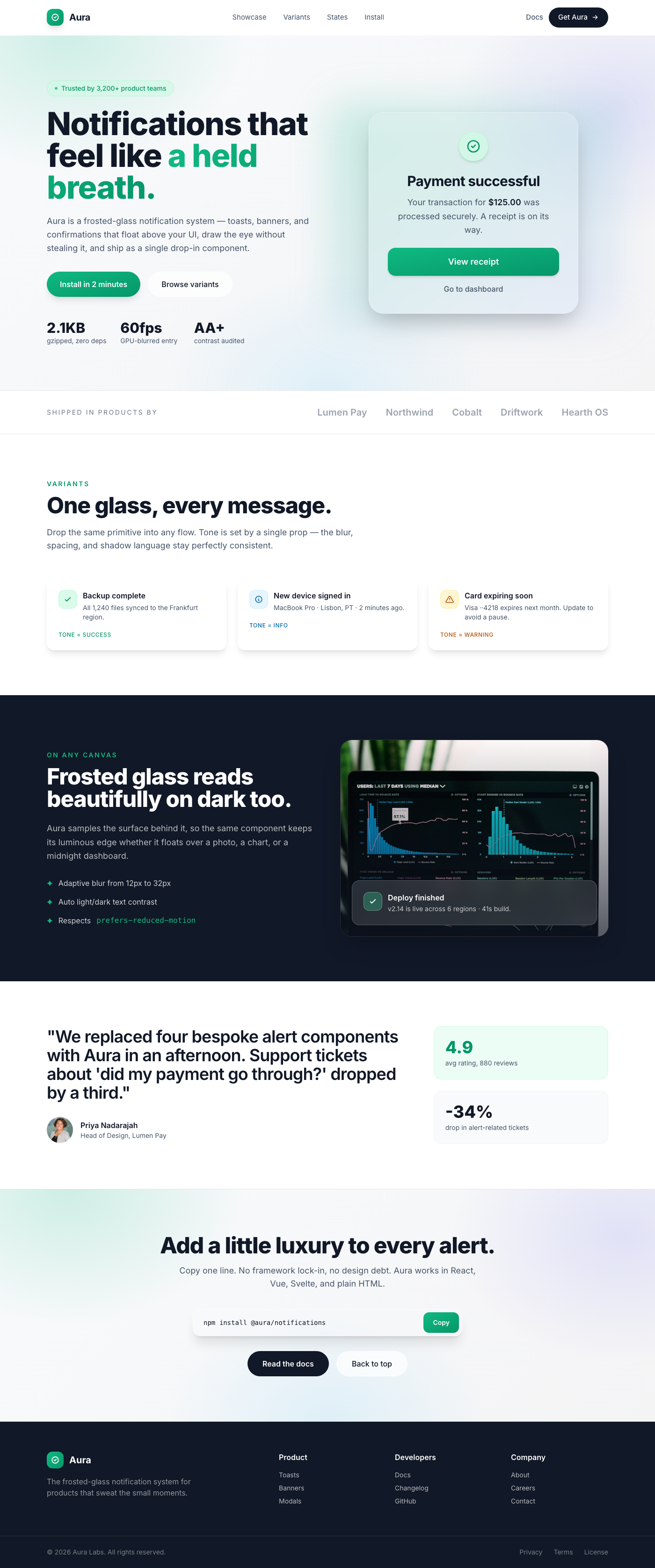Aura Notification: Frosted Glass Overlay