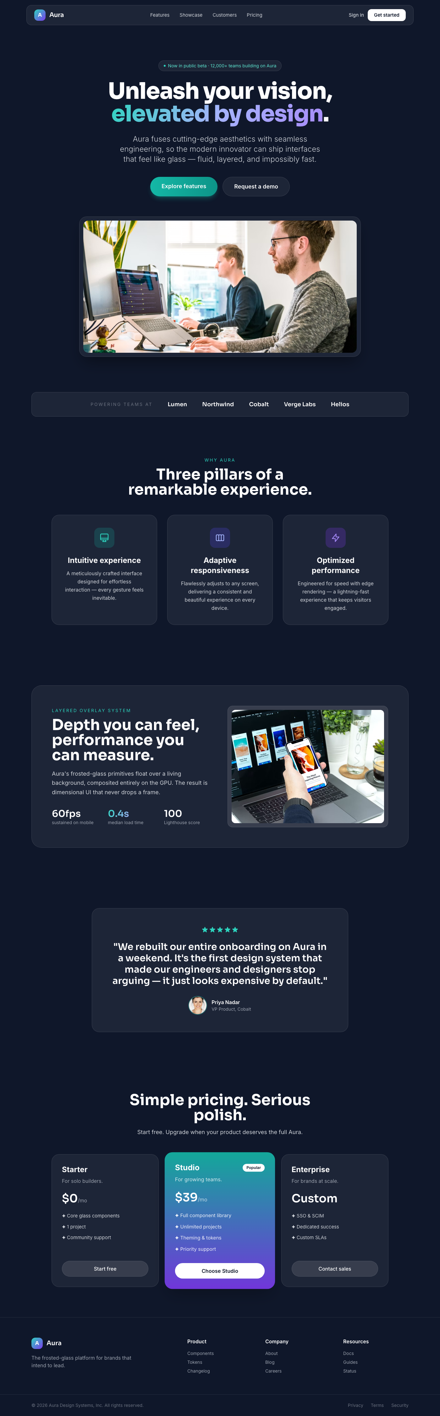 Aura: Frosted Glass Landing Page Hero
