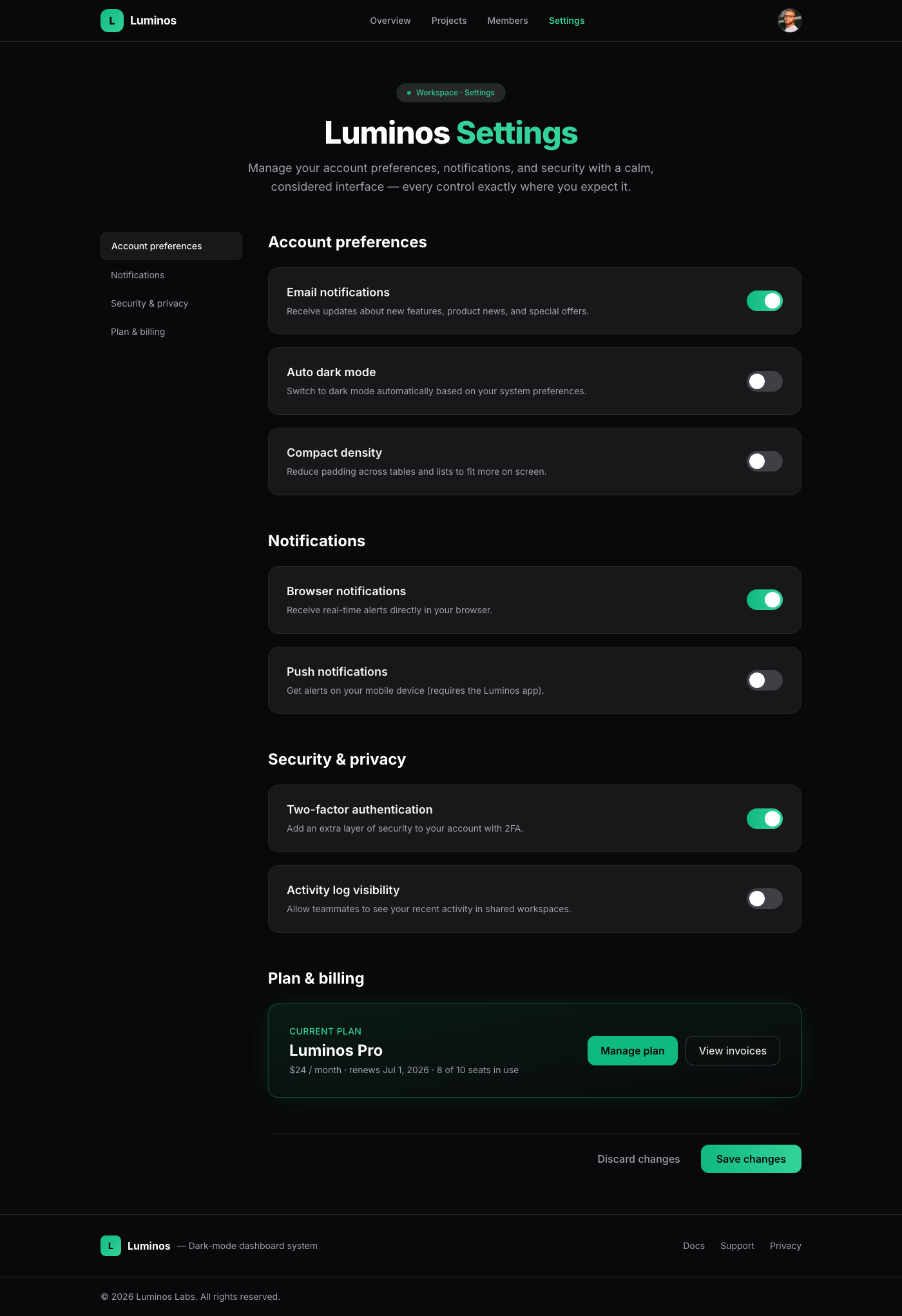 Luminos Dark Settings
