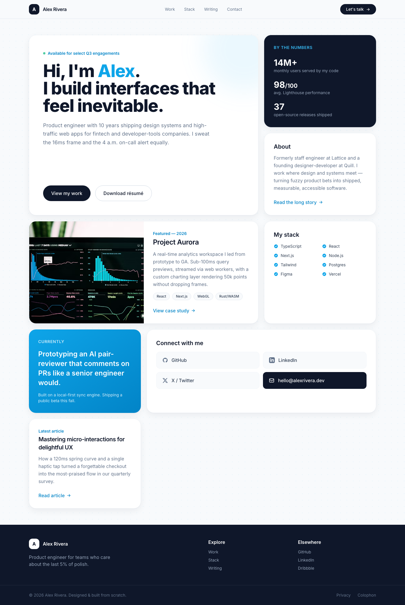 Developer Portfolio Bento Grid Dashboard