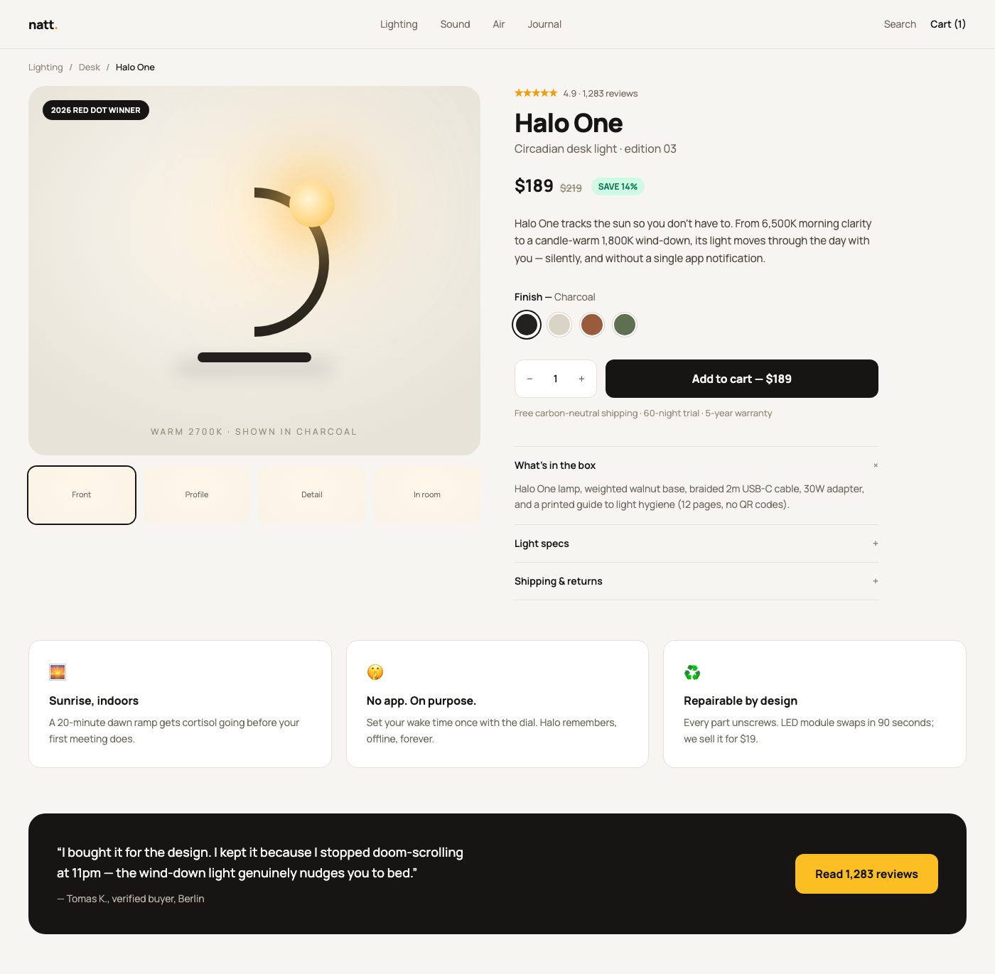Halo One Product Page